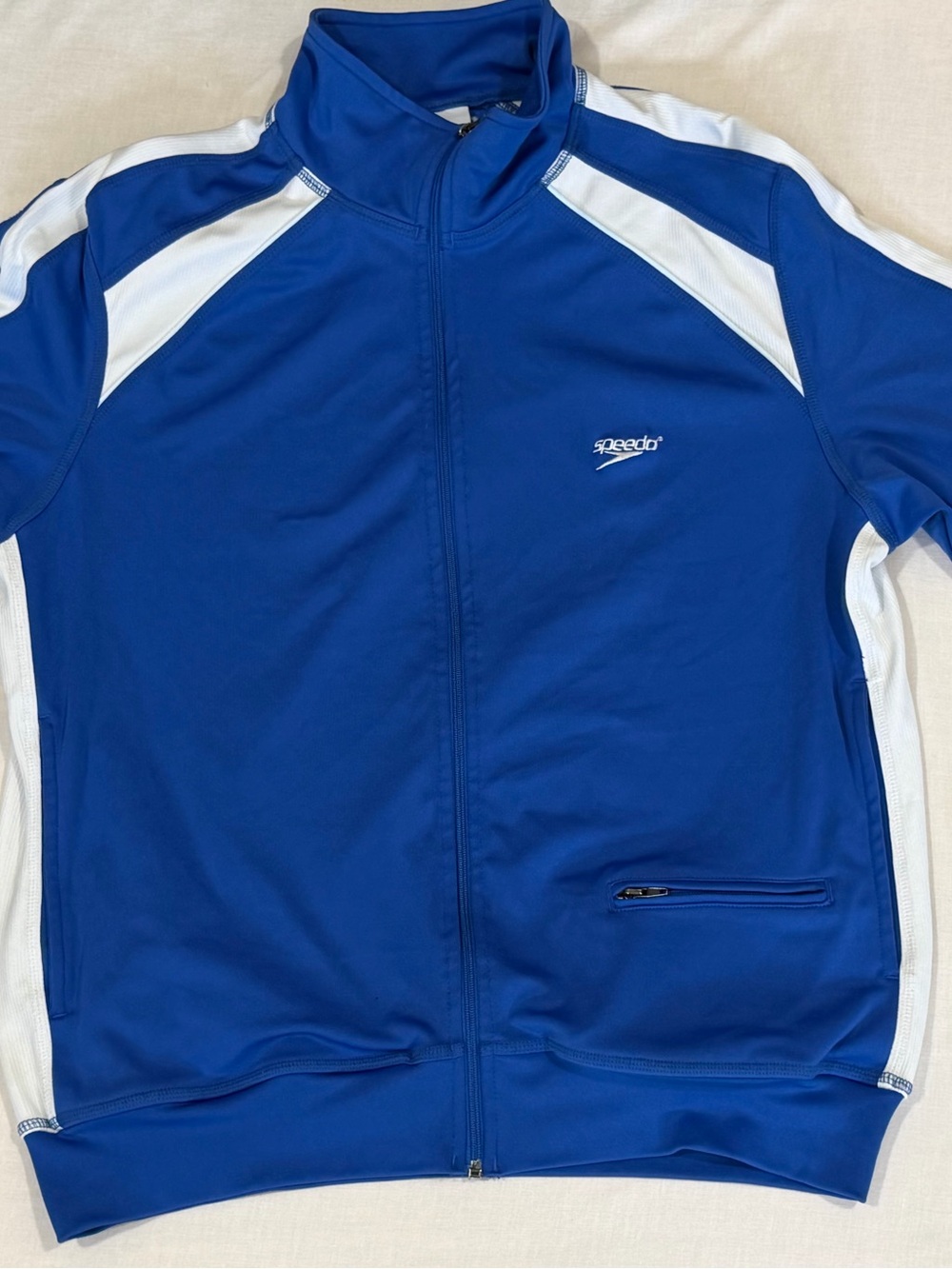 Speedo Zip up Swim Track Jacket Men’s Blue White Excellent Condition